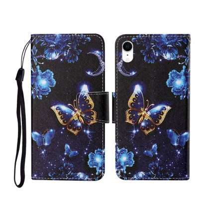 For iPhone XR Painted Pattern Horizontal Flip Leathe Case(Moon Butterfly)-garmade.com