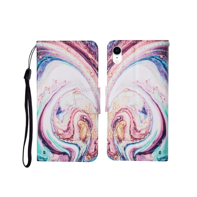 For iPhone XR Painted Pattern Horizontal Flip Leathe Case(Whirlpool Marble)-garmade.com