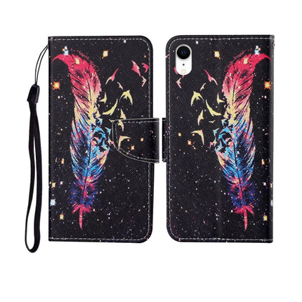 For iPhone XR Painted Pattern Horizontal Flip Leathe Case(Feather)-garmade.com
