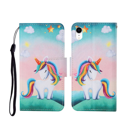 For iPhone XS Max Painted Pattern Horizontal Flip Leathe Case(Rainbow Unicorn)-garmade.com