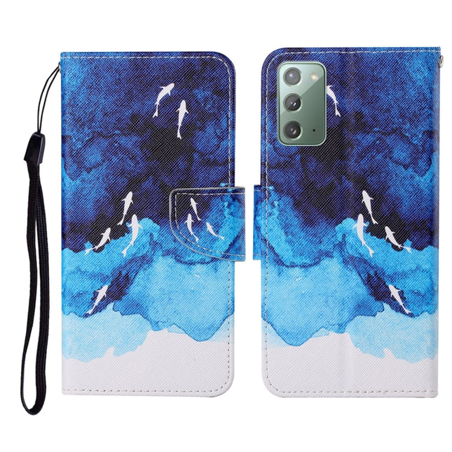 For Samsung Galaxy Note20 Colored Drawing Pattern Horizontal Flip Leather Case with Holder & Card Slots & Wallet & Lanyard(Watercolor Fish)-garmade.com