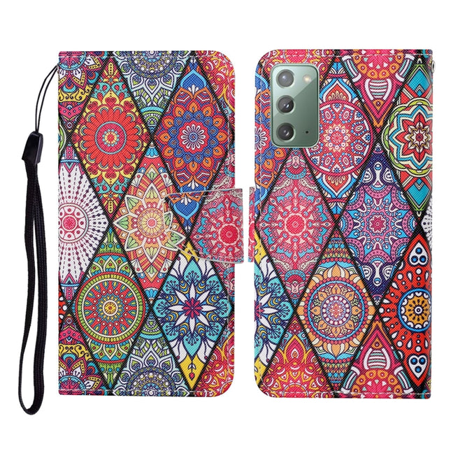For Samsung Galaxy Note20 Colored Drawing Pattern Horizontal Flip Leather Case with Holder & Card Slots & Wallet & Lanyard(Rhombus Totem)-garmade.com