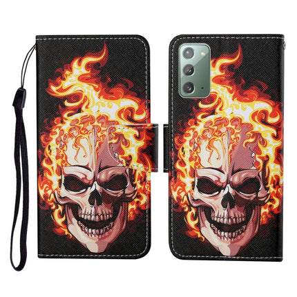 For Samsung Galaxy Note20 Colored Drawing Pattern Horizontal Flip Leather Case with Holder & Card Slots & Wallet & Lanyard(Flame Skull)-garmade.com