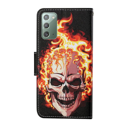 For Samsung Galaxy Note20 Colored Drawing Pattern Horizontal Flip Leather Case with Holder & Card Slots & Wallet & Lanyard(Flame Skull)-garmade.com