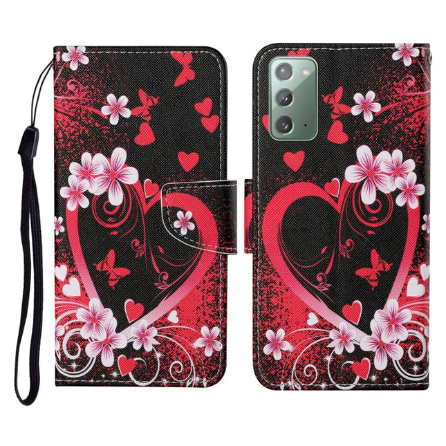 For Samsung Galaxy Note20 Colored Drawing Pattern Horizontal Flip Leather Case with Holder & Card Slots & Wallet & Lanyard(Red Heart)-garmade.com