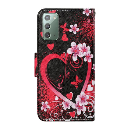 For Samsung Galaxy Note20 Colored Drawing Pattern Horizontal Flip Leather Case with Holder & Card Slots & Wallet & Lanyard(Red Heart)-garmade.com