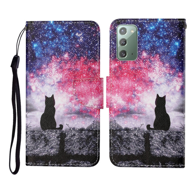 For Samsung Galaxy Note20 Colored Drawing Pattern Horizontal Flip Leather Case with Holder & Card Slots & Wallet & Lanyard(Starry Cat)-garmade.com