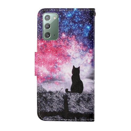 For Samsung Galaxy Note20 Colored Drawing Pattern Horizontal Flip Leather Case with Holder & Card Slots & Wallet & Lanyard(Starry Cat)-garmade.com