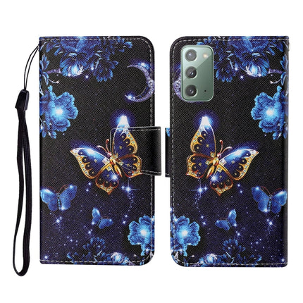 For Samsung Galaxy Note20 Colored Drawing Pattern Horizontal Flip Leather Case with Holder & Card Slots & Wallet & Lanyard(Moon Butterfly)-garmade.com