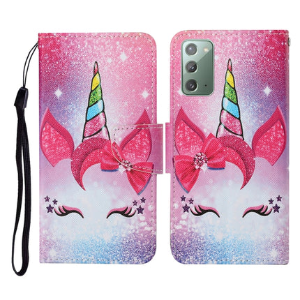For Samsung Galaxy Note20 Colored Drawing Pattern Horizontal Flip Leather Case with Holder & Card Slots & Wallet & Lanyard(Eyelash Unicorn)-garmade.com