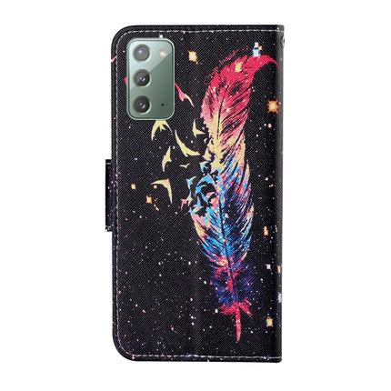 For Samsung Galaxy Note20 Colored Drawing Pattern Horizontal Flip Leather Case with Holder & Card Slots & Wallet & Lanyard(Feather)-garmade.com