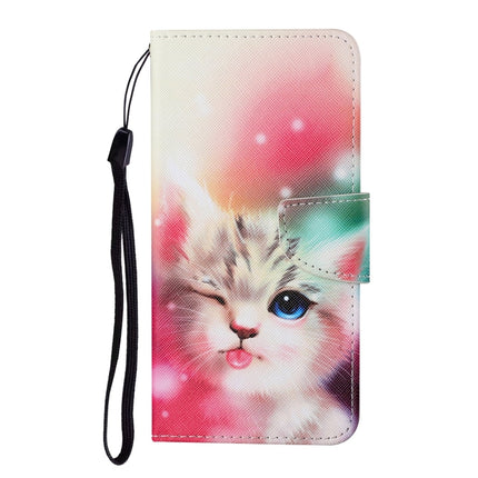 For Samsung Galaxy Note20 Colored Drawing Pattern Horizontal Flip Leather Case with Holder & Card Slots & Wallet & Lanyard(Squint Cat)-garmade.com