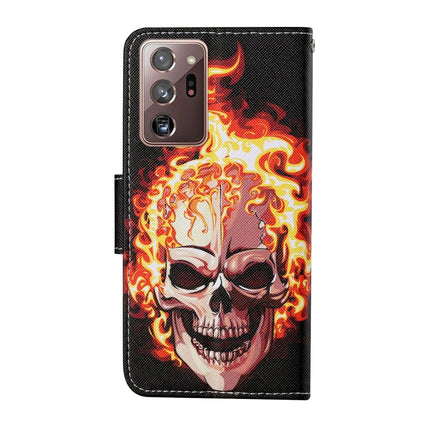 For Samsung Galaxy Note20 Ultra Colored Drawing Pattern Horizontal Flip Leather Case with Holder & Card Slots & Wallet & Lanyard(Flame Skull)-garmade.com