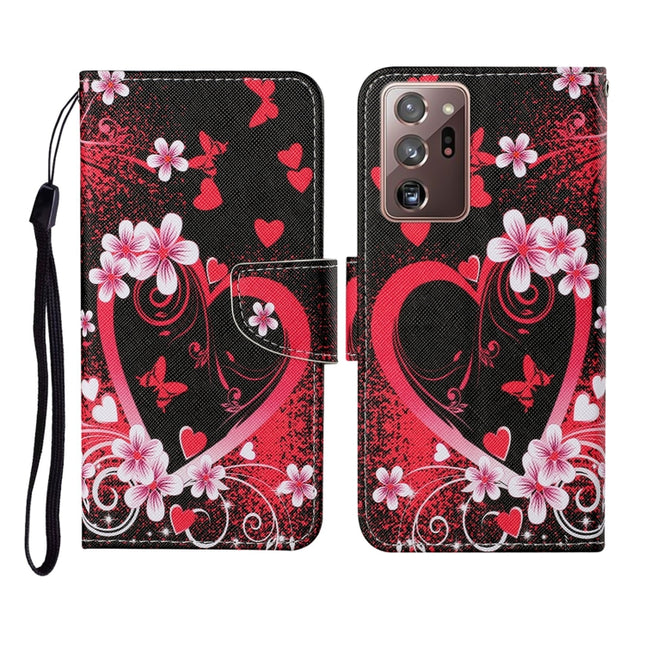 For Samsung Galaxy Note20 Ultra Colored Drawing Pattern Horizontal Flip Leather Case with Holder & Card Slots & Wallet & Lanyard(Red Heart)-garmade.com