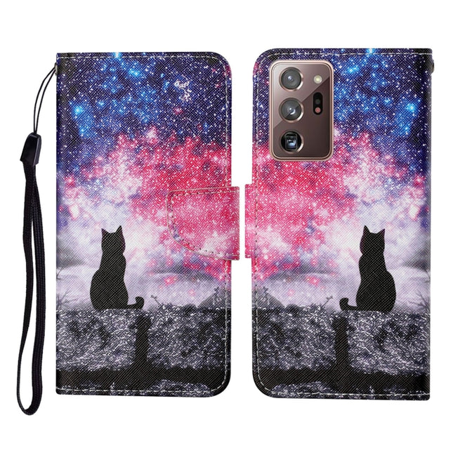For Samsung Galaxy Note20 Ultra Colored Drawing Pattern Horizontal Flip Leather Case with Holder & Card Slots & Wallet & Lanyard(Starry Cat)-garmade.com