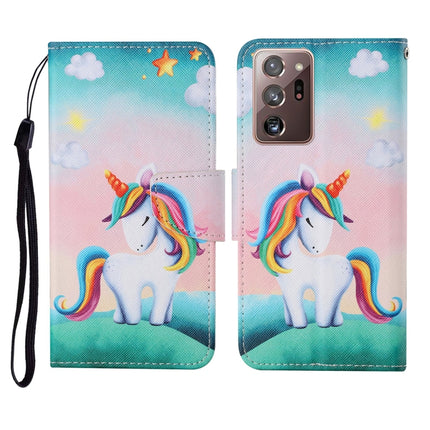 For Samsung Galaxy Note20 Ultra Colored Drawing Pattern Horizontal Flip Leather Case with Holder & Card Slots & Wallet & Lanyard(Rainbow Unicorn)-garmade.com