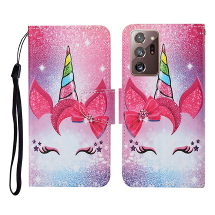 For Samsung Galaxy Note20 Ultra Colored Drawing Pattern Horizontal Flip Leather Case with Holder & Card Slots & Wallet & Lanyard(Eyelash Unicorn)-garmade.com