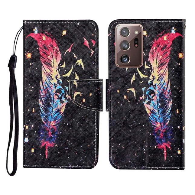 For Samsung Galaxy Note20 Ultra Colored Drawing Pattern Horizontal Flip Leather Case with Holder & Card Slots & Wallet & Lanyard(Feather)-garmade.com