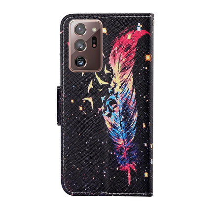 For Samsung Galaxy Note20 Ultra Colored Drawing Pattern Horizontal Flip Leather Case with Holder & Card Slots & Wallet & Lanyard(Feather)-garmade.com