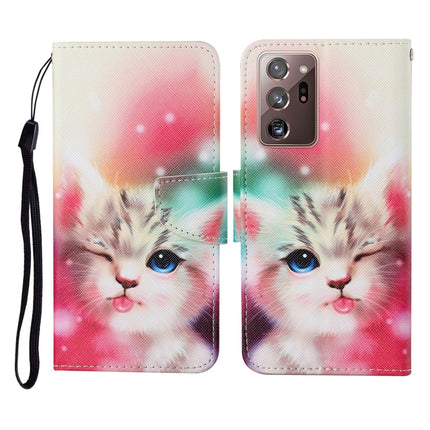 For Samsung Galaxy Note20 Ultra Colored Drawing Pattern Horizontal Flip Leather Case with Holder & Card Slots & Wallet & Lanyard(Squint Cat)-garmade.com
