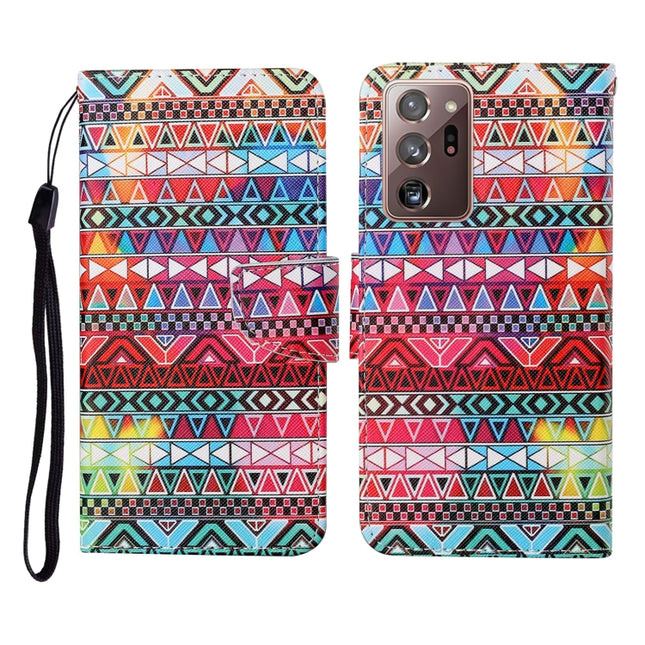 For Samsung Galaxy Note20 Ultra Colored Drawing Pattern Horizontal Flip Leather Case with Holder & Card Slots & Wallet & Lanyard(Tribal Ethnic Style)-garmade.com
