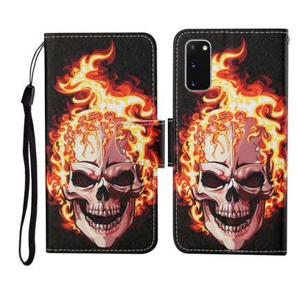 For Samsung Galaxy S20 Colored Drawing Pattern Horizontal Flip Leather Case with Holder & Card Slots & Wallet & Lanyard(Flame Skull)-garmade.com