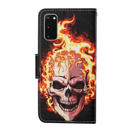 For Samsung Galaxy S20 Colored Drawing Pattern Horizontal Flip Leather Case with Holder & Card Slots & Wallet & Lanyard(Flame Skull)-garmade.com