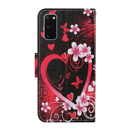 For Samsung Galaxy S20 Colored Drawing Pattern Horizontal Flip Leather Case with Holder & Card Slots & Wallet & Lanyard(Red Heart)-garmade.com