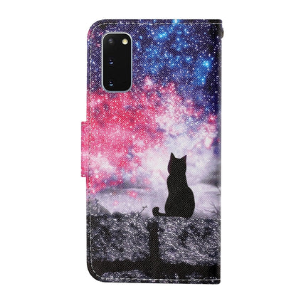 For Samsung Galaxy S20 Colored Drawing Pattern Horizontal Flip Leather Case with Holder & Card Slots & Wallet & Lanyard(Starry Cat)-garmade.com