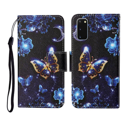 For Samsung Galaxy S20 Colored Drawing Pattern Horizontal Flip Leather Case with Holder & Card Slots & Wallet & Lanyard(Moon Butterfly)-garmade.com