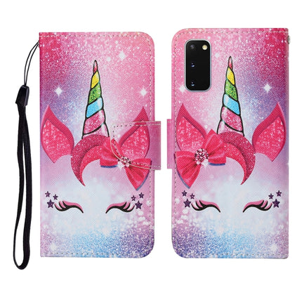 For Samsung Galaxy S20 Colored Drawing Pattern Horizontal Flip Leather Case with Holder & Card Slots & Wallet & Lanyard(Eyelash Unicorn)-garmade.com