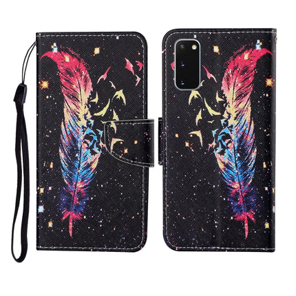 For Samsung Galaxy S20 Colored Drawing Pattern Horizontal Flip Leather Case with Holder & Card Slots & Wallet & Lanyard(Feather)-garmade.com