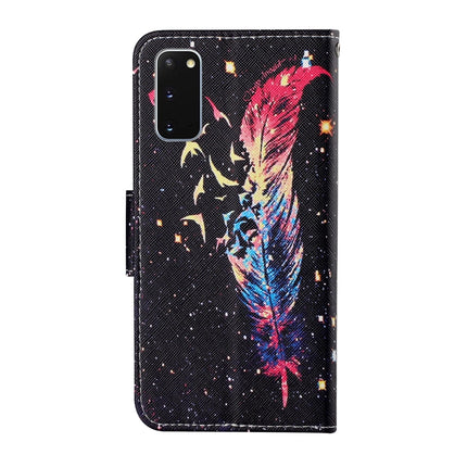 For Samsung Galaxy S20 Colored Drawing Pattern Horizontal Flip Leather Case with Holder & Card Slots & Wallet & Lanyard(Feather)-garmade.com
