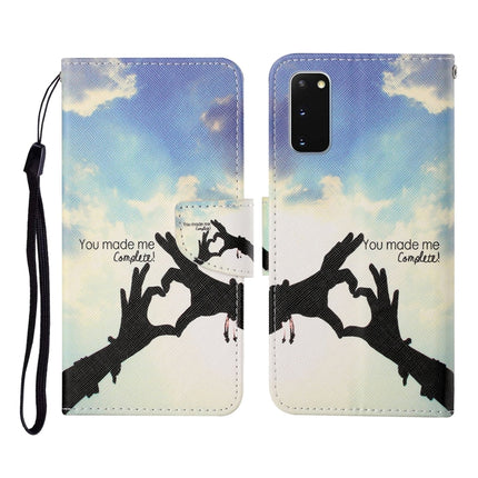 For Samsung Galaxy S20 Colored Drawing Pattern Horizontal Flip Leather Case with Holder & Card Slots & Wallet & Lanyard(Love Gesture)-garmade.com