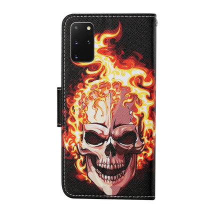 For Samsung Galaxy S20+ Colored Drawing Pattern Horizontal Flip Leather Case with Holder & Card Slots & Wallet & Lanyard(Flame Skull)-garmade.com