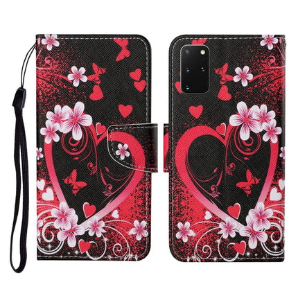 For Samsung Galaxy S20+ Colored Drawing Pattern Horizontal Flip Leather Case with Holder & Card Slots & Wallet & Lanyard(Red Heart)-garmade.com