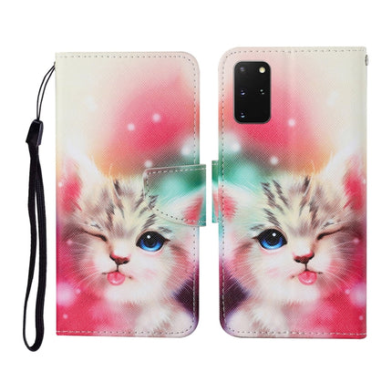 For Samsung Galaxy S20+ Colored Drawing Pattern Horizontal Flip Leather Case with Holder & Card Slots & Wallet & Lanyard(Squint Cat)-garmade.com