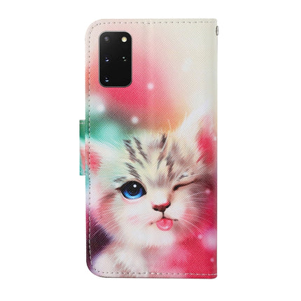 For Samsung Galaxy S20+ Colored Drawing Pattern Horizontal Flip Leather Case with Holder & Card Slots & Wallet & Lanyard(Squint Cat)-garmade.com