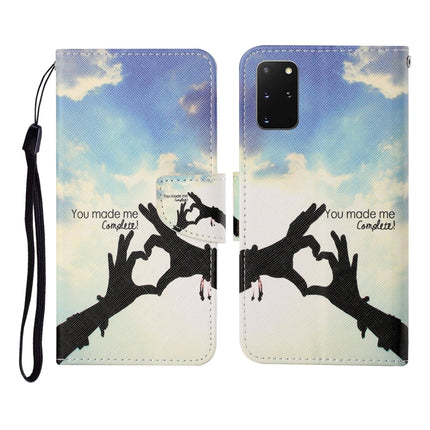 For Samsung Galaxy S20+ Colored Drawing Pattern Horizontal Flip Leather Case with Holder & Card Slots & Wallet & Lanyard(Love Gesture)-garmade.com