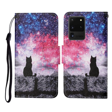 For Samsung Galaxy S20 Ultra Colored Drawing Pattern Horizontal Flip Leather Case with Holder & Card Slots & Wallet & Lanyard(Starry Cat)-garmade.com