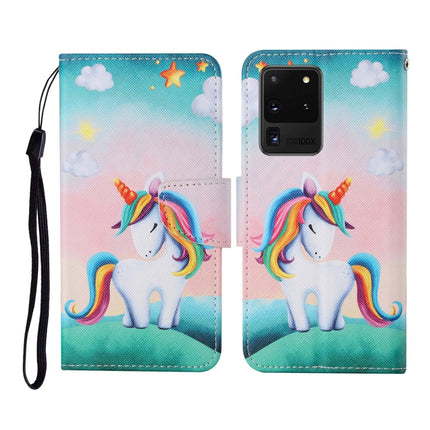 For Samsung Galaxy S20 Ultra Colored Drawing Pattern Horizontal Flip Leather Case with Holder & Card Slots & Wallet & Lanyard(Rainbow Unicorn)-garmade.com