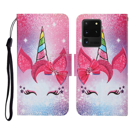 For Samsung Galaxy S20 Ultra Colored Drawing Pattern Horizontal Flip Leather Case with Holder & Card Slots & Wallet & Lanyard(Eyelash Unicorn)-garmade.com