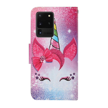 For Samsung Galaxy S20 Ultra Colored Drawing Pattern Horizontal Flip Leather Case with Holder & Card Slots & Wallet & Lanyard(Eyelash Unicorn)-garmade.com