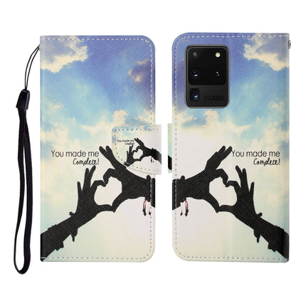 For Samsung Galaxy S20 Ultra Colored Drawing Pattern Horizontal Flip Leather Case with Holder & Card Slots & Wallet & Lanyard(Love Gesture)-garmade.com