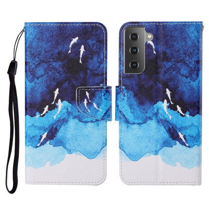 For Samsung Galaxy S21 5G Colored Drawing Pattern Horizontal Flip Leather Case with Holder & Card Slots & Wallet & Lanyard(Watercolor Fish)-garmade.com