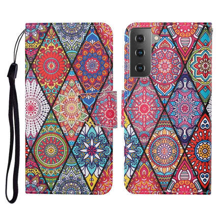 For Samsung Galaxy S21 5G Colored Drawing Pattern Horizontal Flip Leather Case with Holder & Card Slots & Wallet & Lanyard(Rhombus Totem)-garmade.com