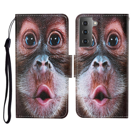 For Samsung Galaxy S21 5G Colored Drawing Pattern Horizontal Flip Leather Case with Holder & Card Slots & Wallet & Lanyard(Orangutan)-garmade.com