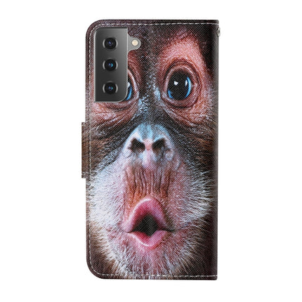 For Samsung Galaxy S21 5G Colored Drawing Pattern Horizontal Flip Leather Case with Holder & Card Slots & Wallet & Lanyard(Orangutan)-garmade.com