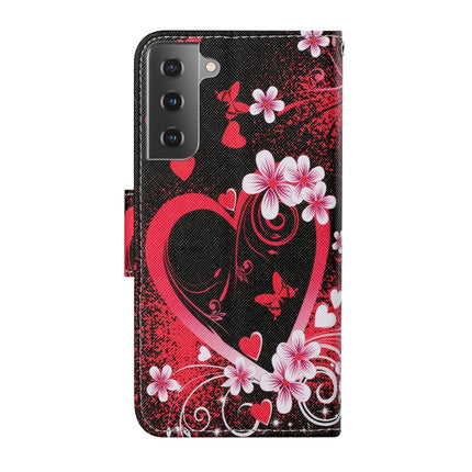 For Samsung Galaxy S21 5G Colored Drawing Pattern Horizontal Flip Leather Case with Holder & Card Slots & Wallet & Lanyard(Red Heart)-garmade.com