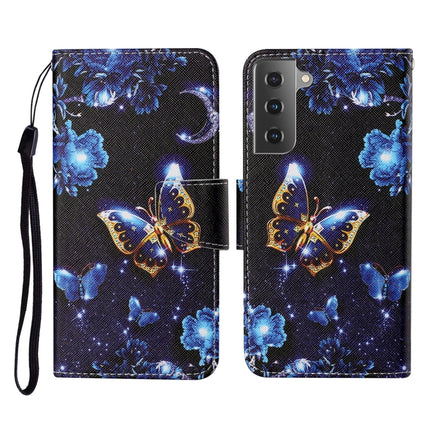 For Samsung Galaxy S21 5G Colored Drawing Pattern Horizontal Flip Leather Case with Holder & Card Slots & Wallet & Lanyard(Moon Butterfly)-garmade.com